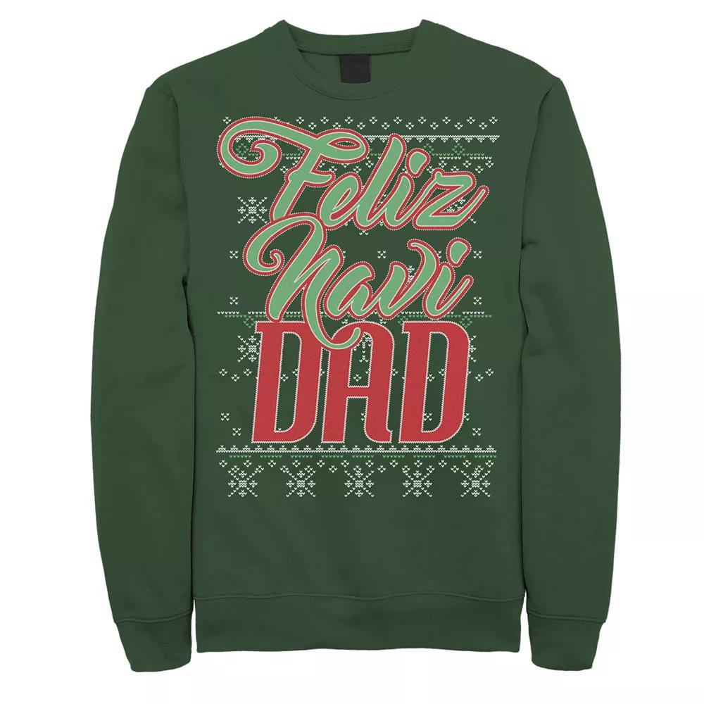 Men's "Feliz Navi Dad" Ugly Christmas Sweater Fleece Crewneck Sweatshirt, Size: XXL, Kelly Product Image