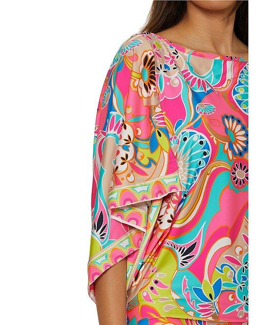 Trina Turk Venus Abstract Border Print Boat Neck Tunic Swim Cover-Up Product Image
