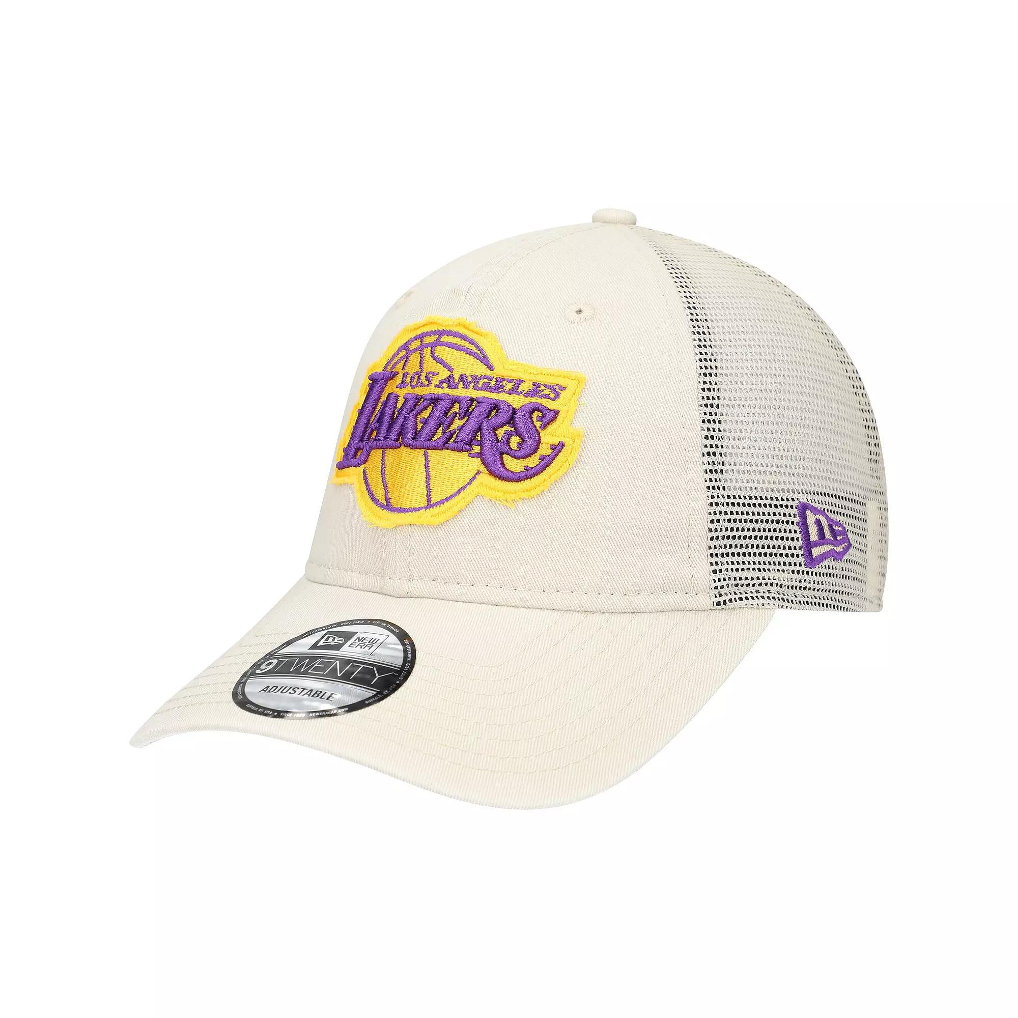 Men's New Era Cream Los Angeles Lakers Rough Edge Logo Trucker 9TWENTY Adjustable Hat, Beige Product Image