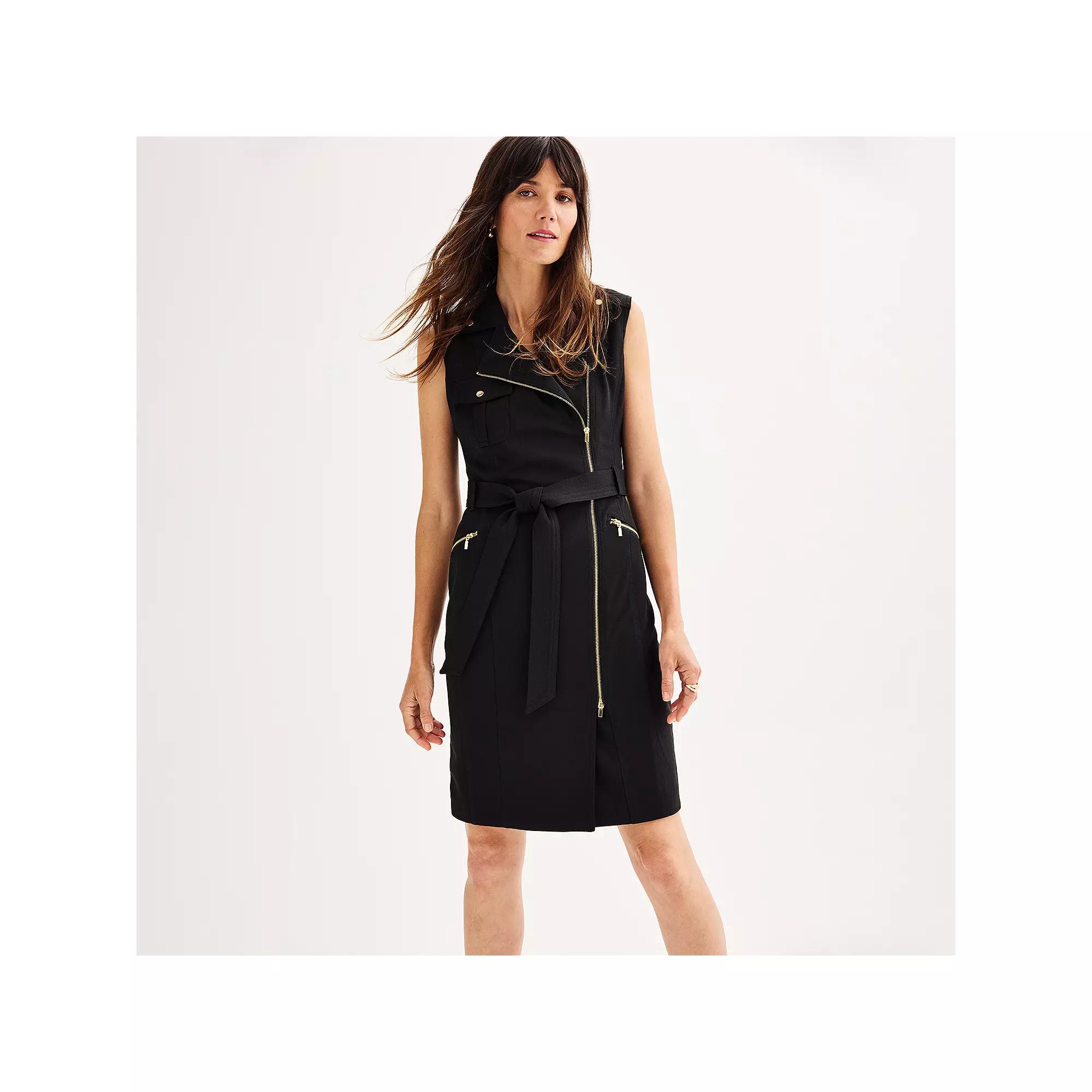 Women's Andrew Marc Sleeveless Collar Neck Moto Dress, Size: 14, Black Product Image