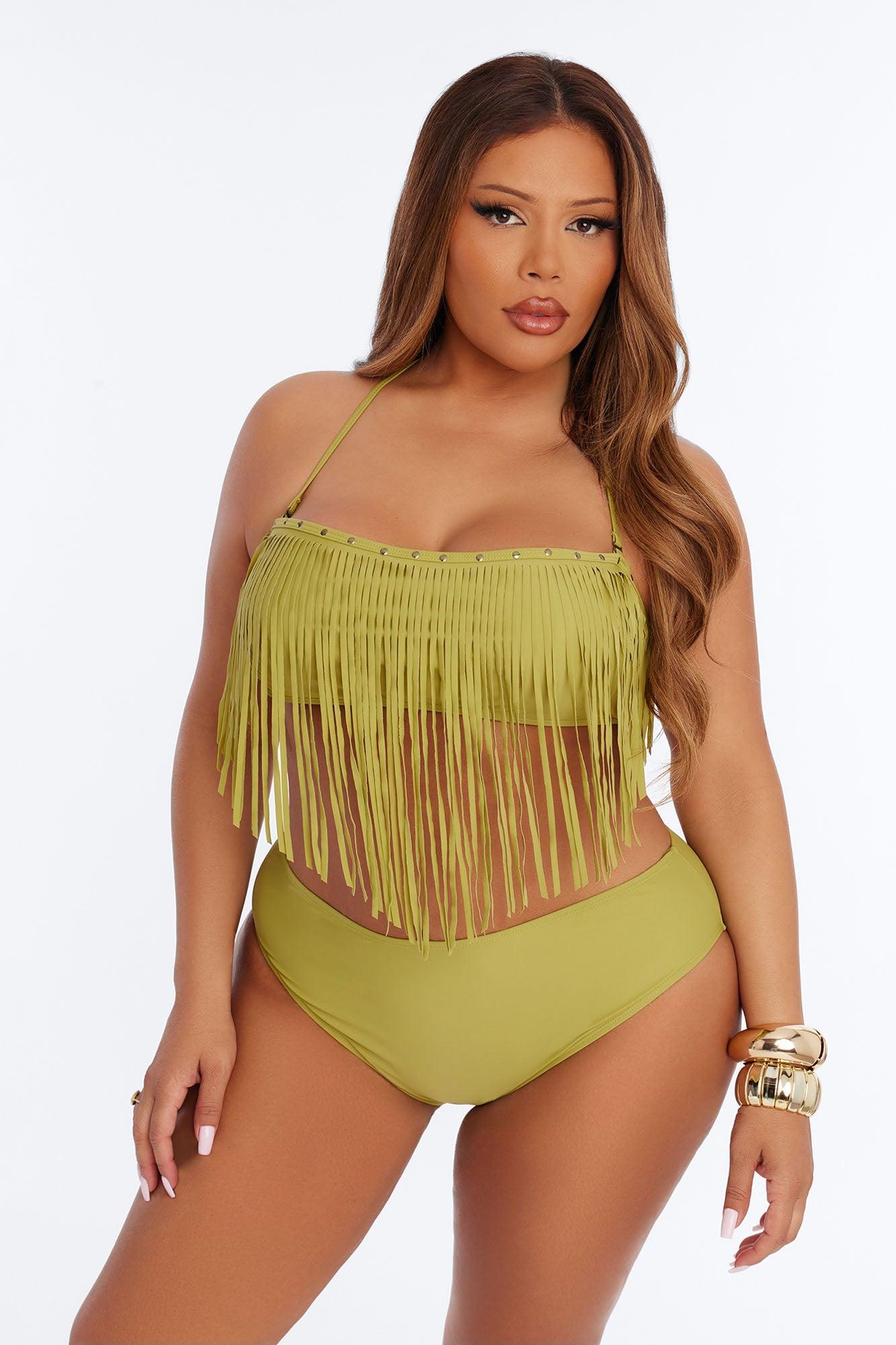 Cabana Cooldown 3 Piece Fringe Bikini Set - Olive Female Product Image