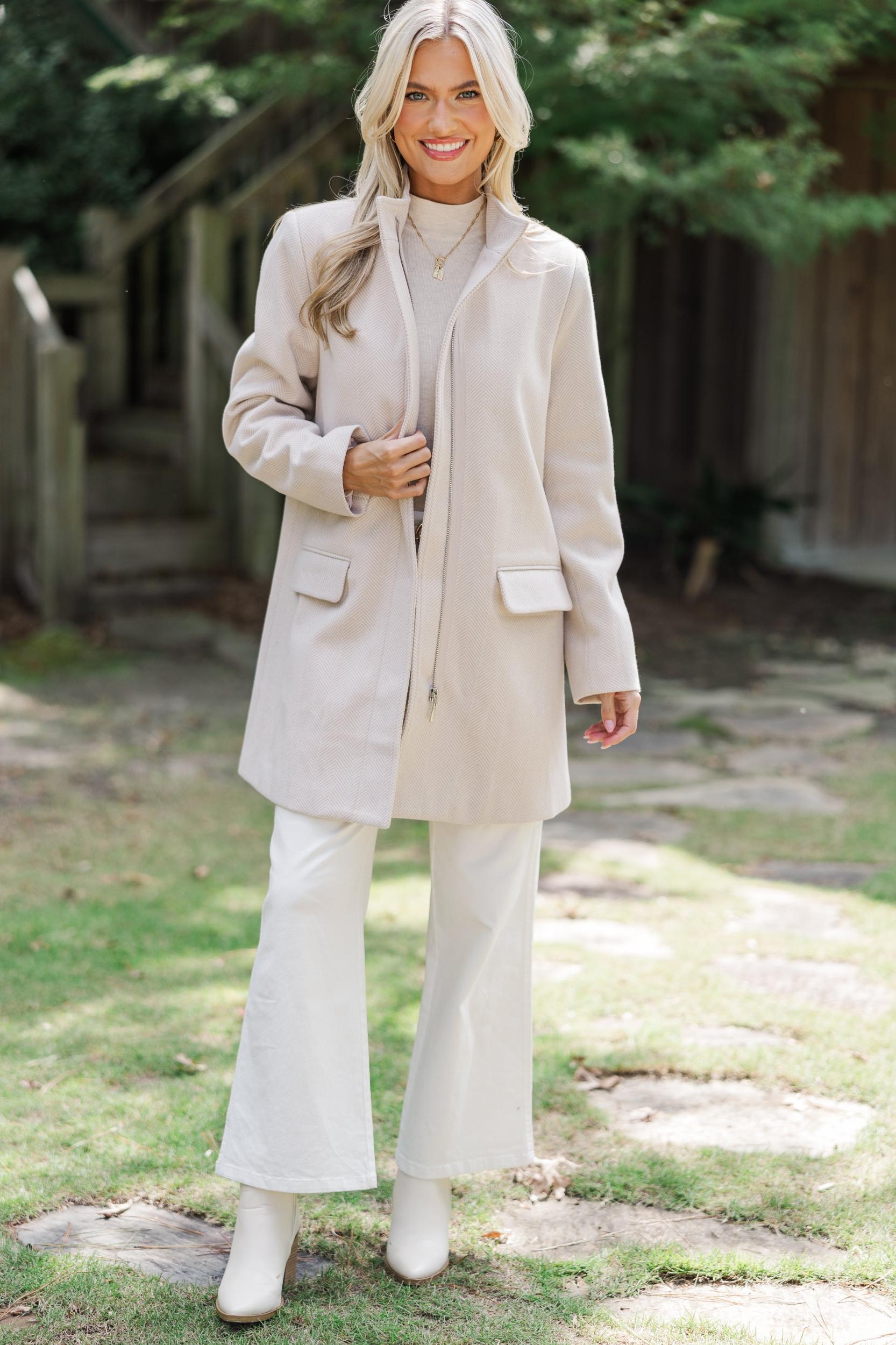 Do What You Can Oatmeal Brown Herringbone Coat Female Product Image
