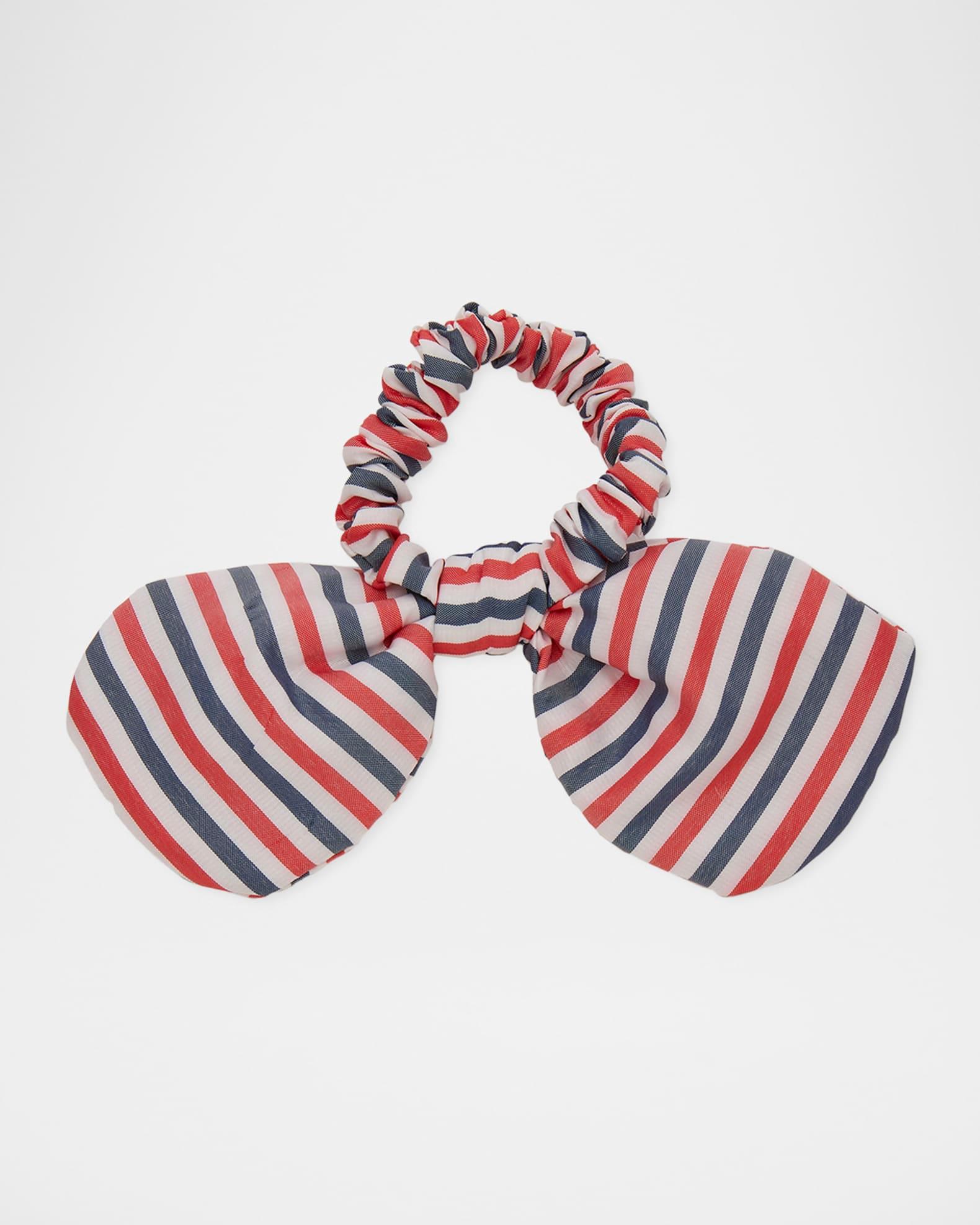 Penny Striped Cotton Embellished Bow Srunchie Product Image