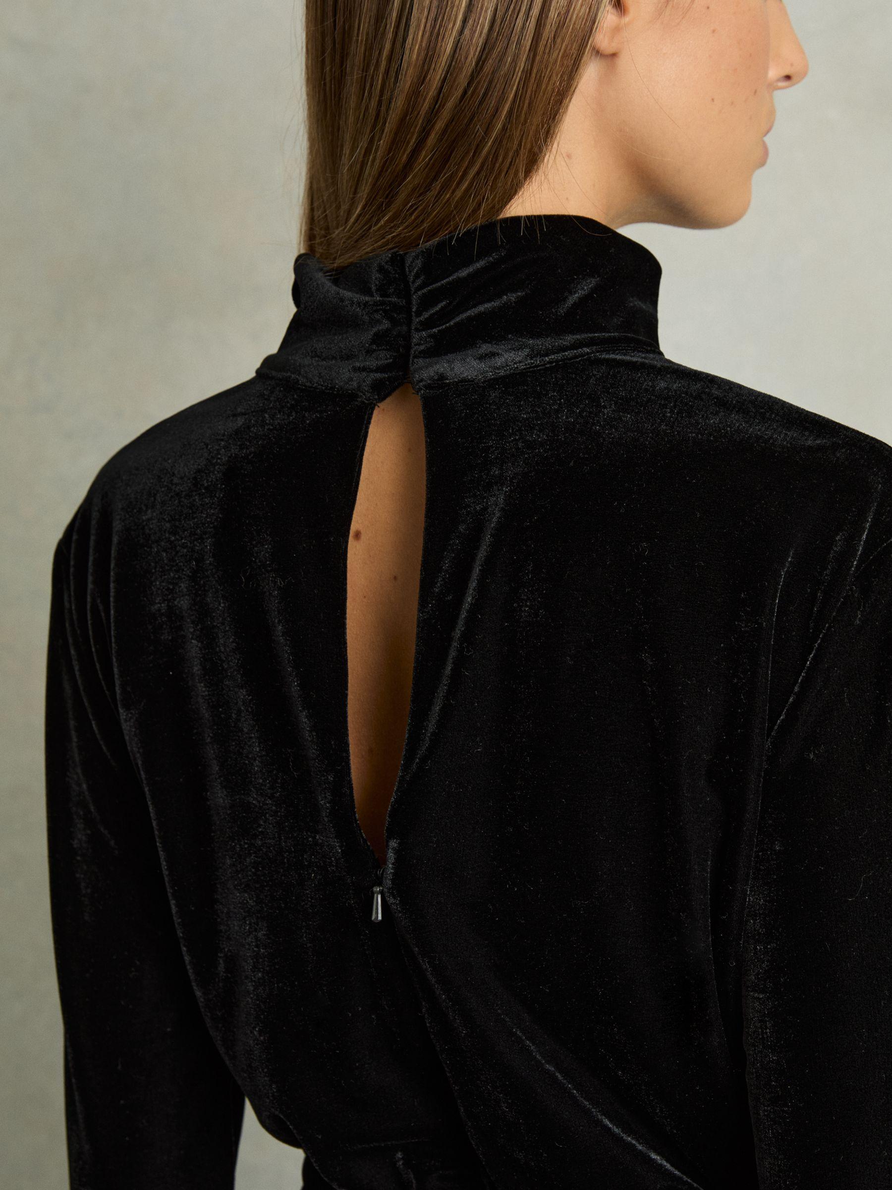 Petite Velvet Belted Wide Leg Jumpsuit in Black Product Image