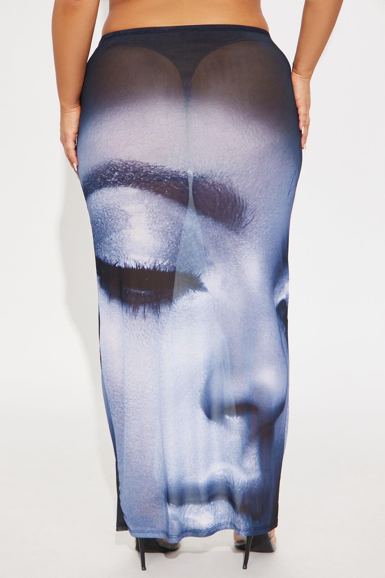 Thalia Sheer Face Print Mesh Maxi Skirt - Purple/combo Female Product Image