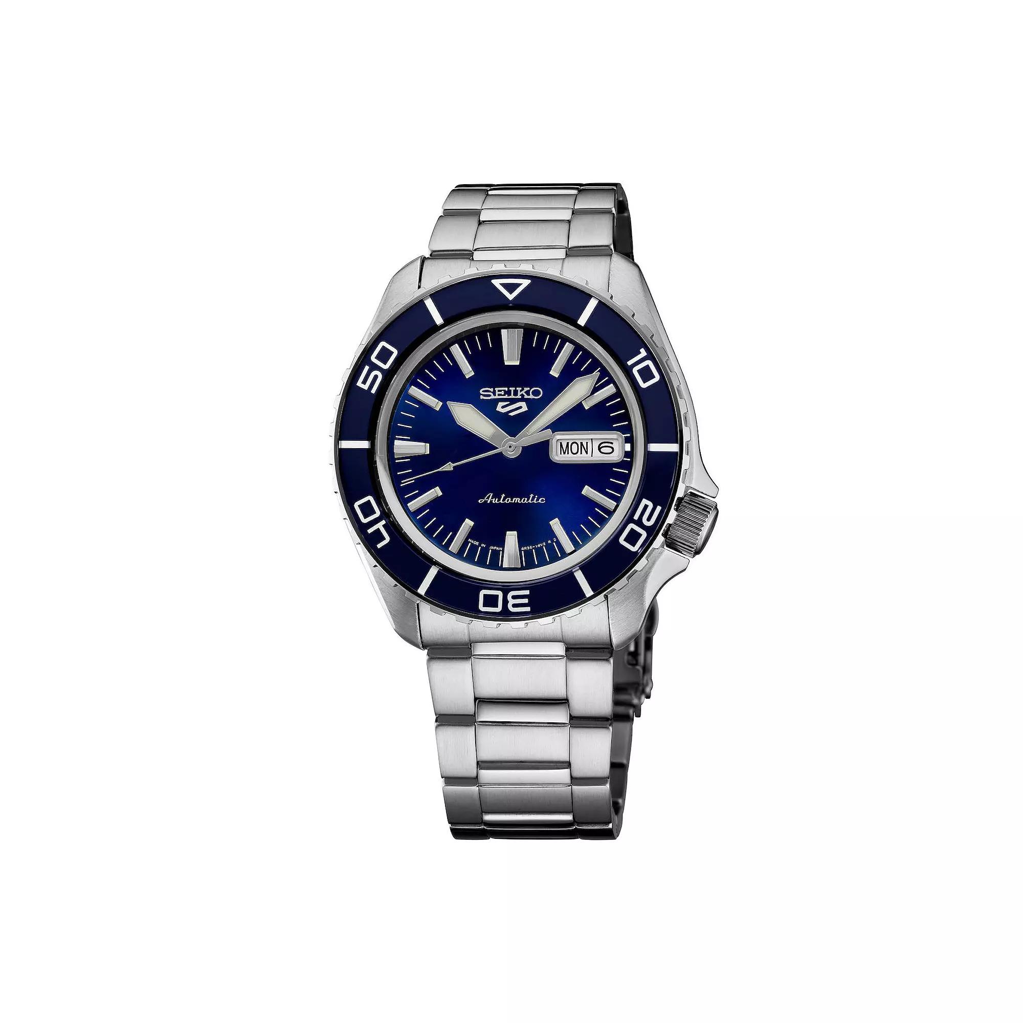 Mens Seiko 5 Sports Blue Dial Stainless Steel Automatic Watch - SRPK97 Silver Product Image