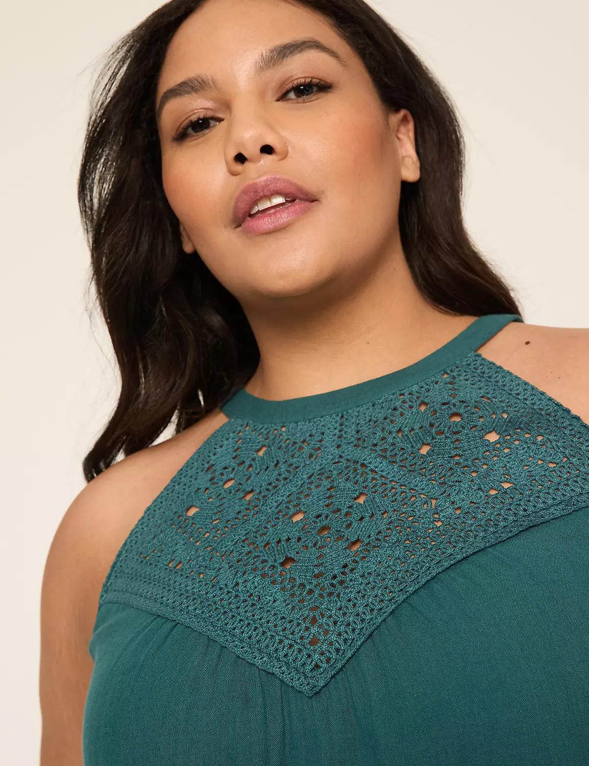 Crochet-Yoke Halter-Neck Top Product Image