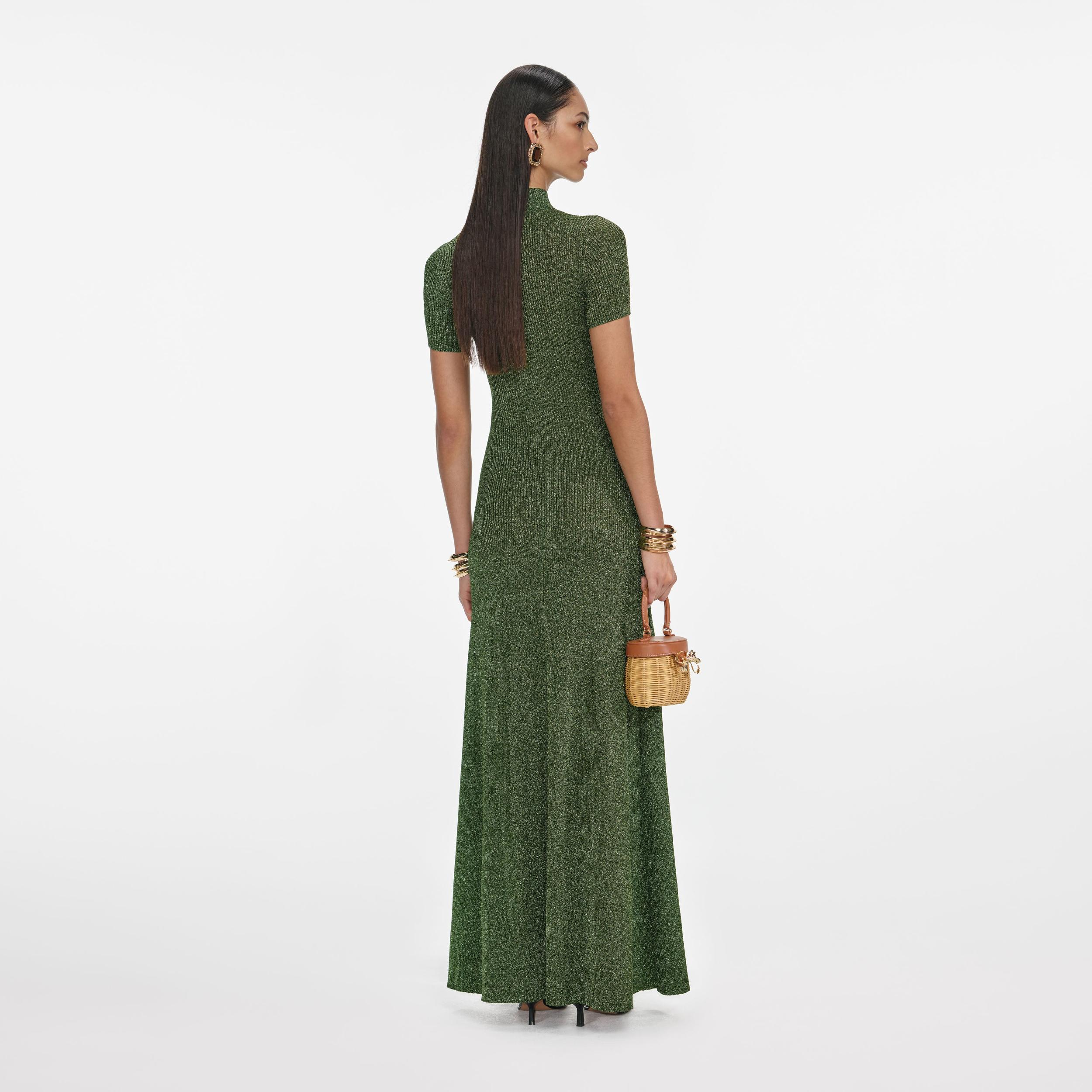Khaki Lurex Knit Maxi Dress Product Image