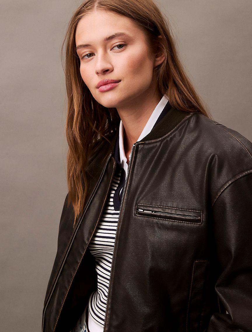 Faux Leather Bomber Jacket Product Image