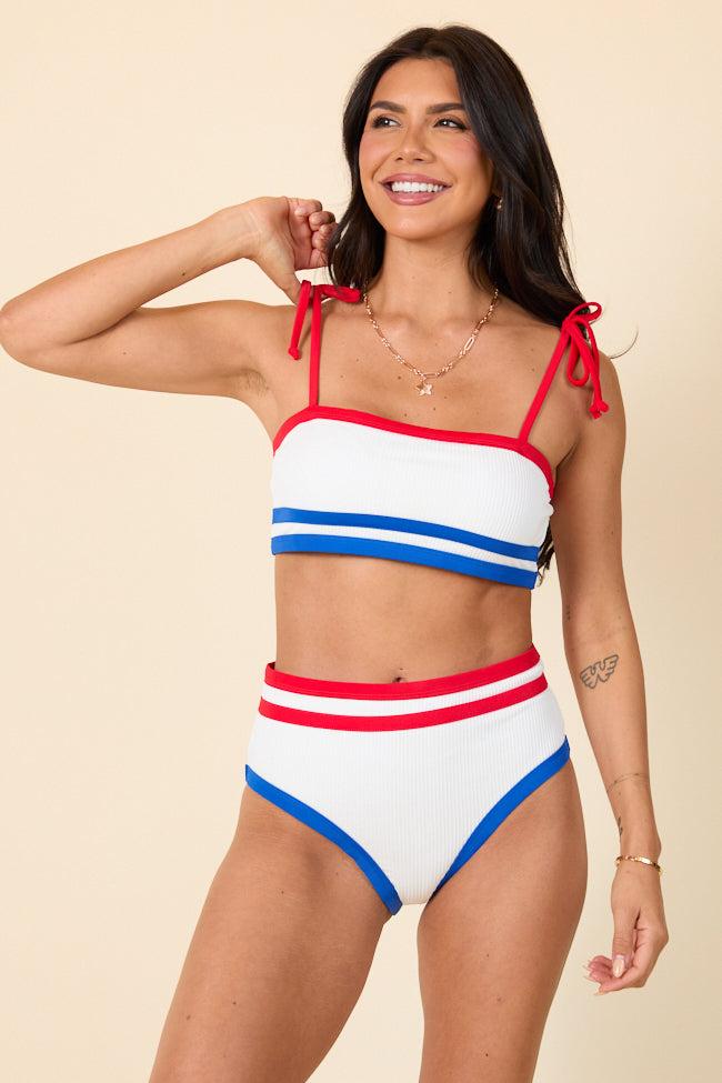 Red White and You White Ribbed Tie Shoulder Bikini Top FINAL SALE Product Image