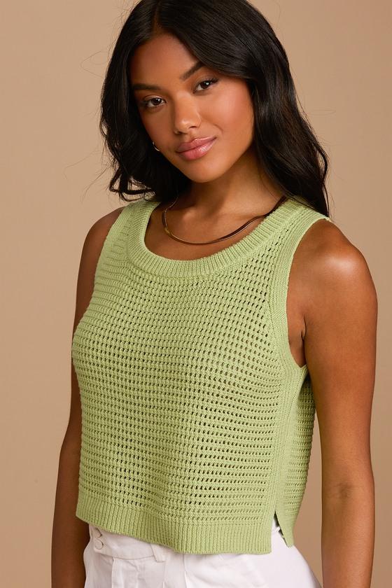 Get the Look Lime Green Loose Knit Sweater Tank Top Product Image
