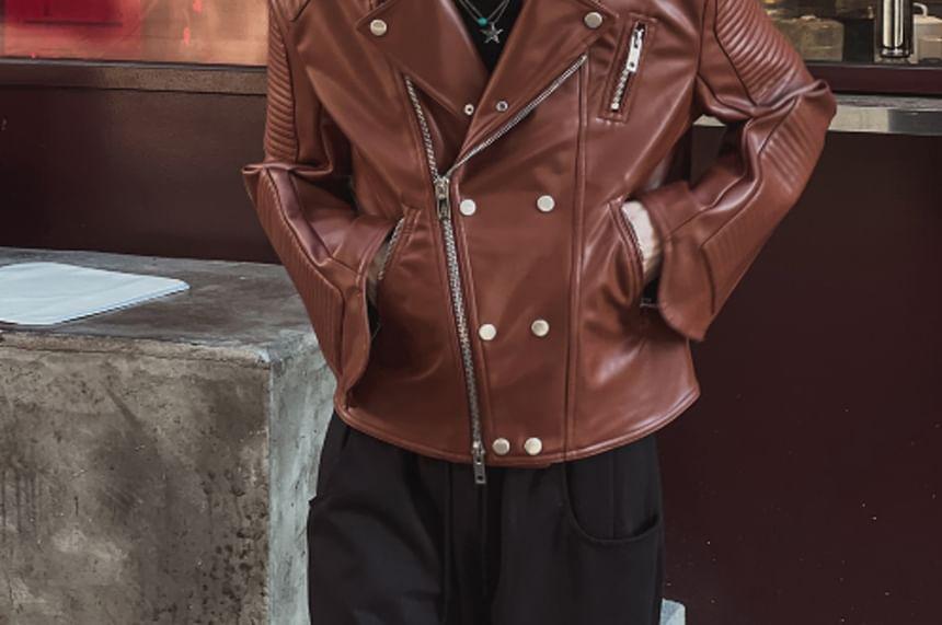 Faux-Leather Biker Jacket Product Image