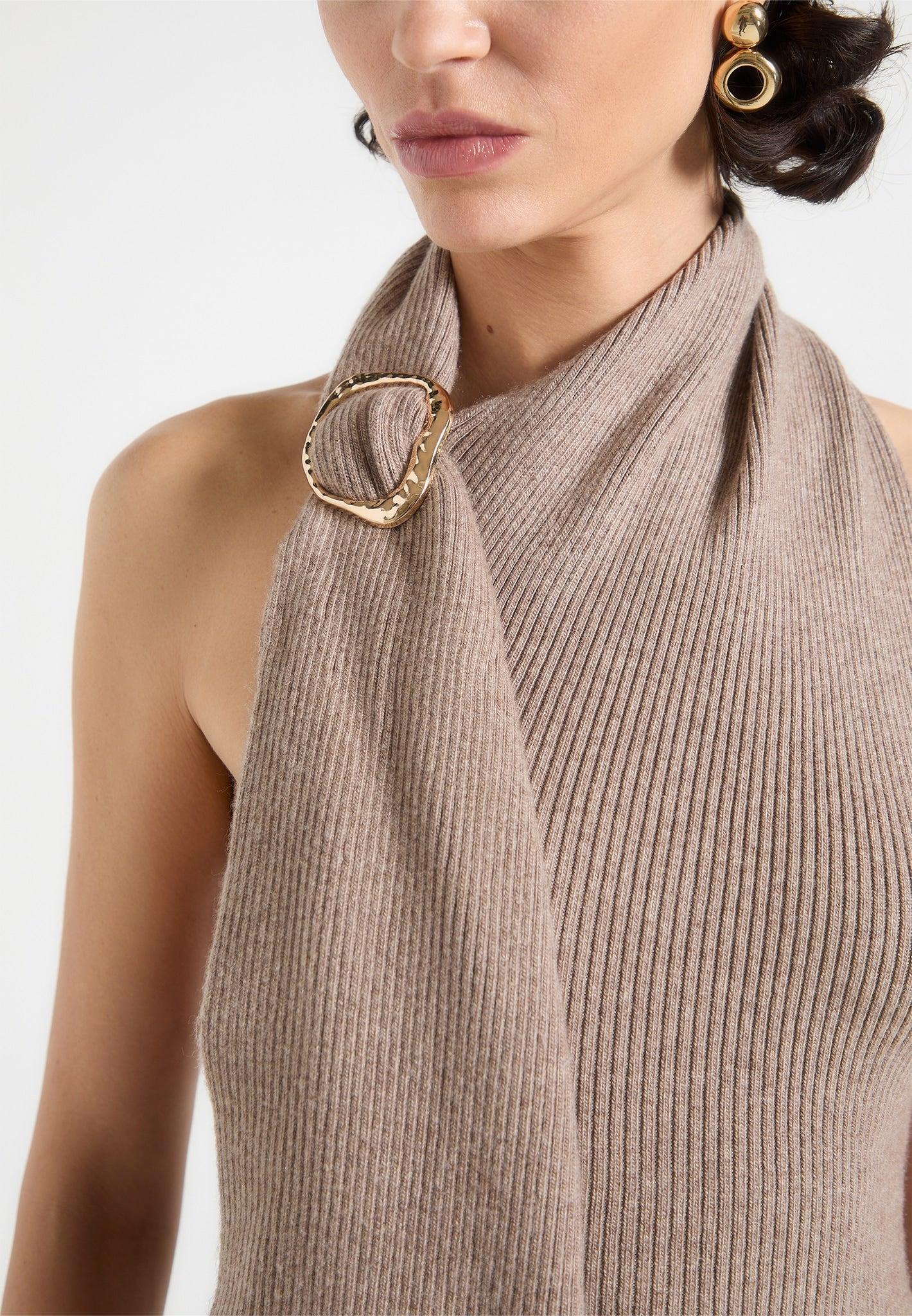 Elodie - Knitted Draped Halterneck Top - Taupe Female Product Image