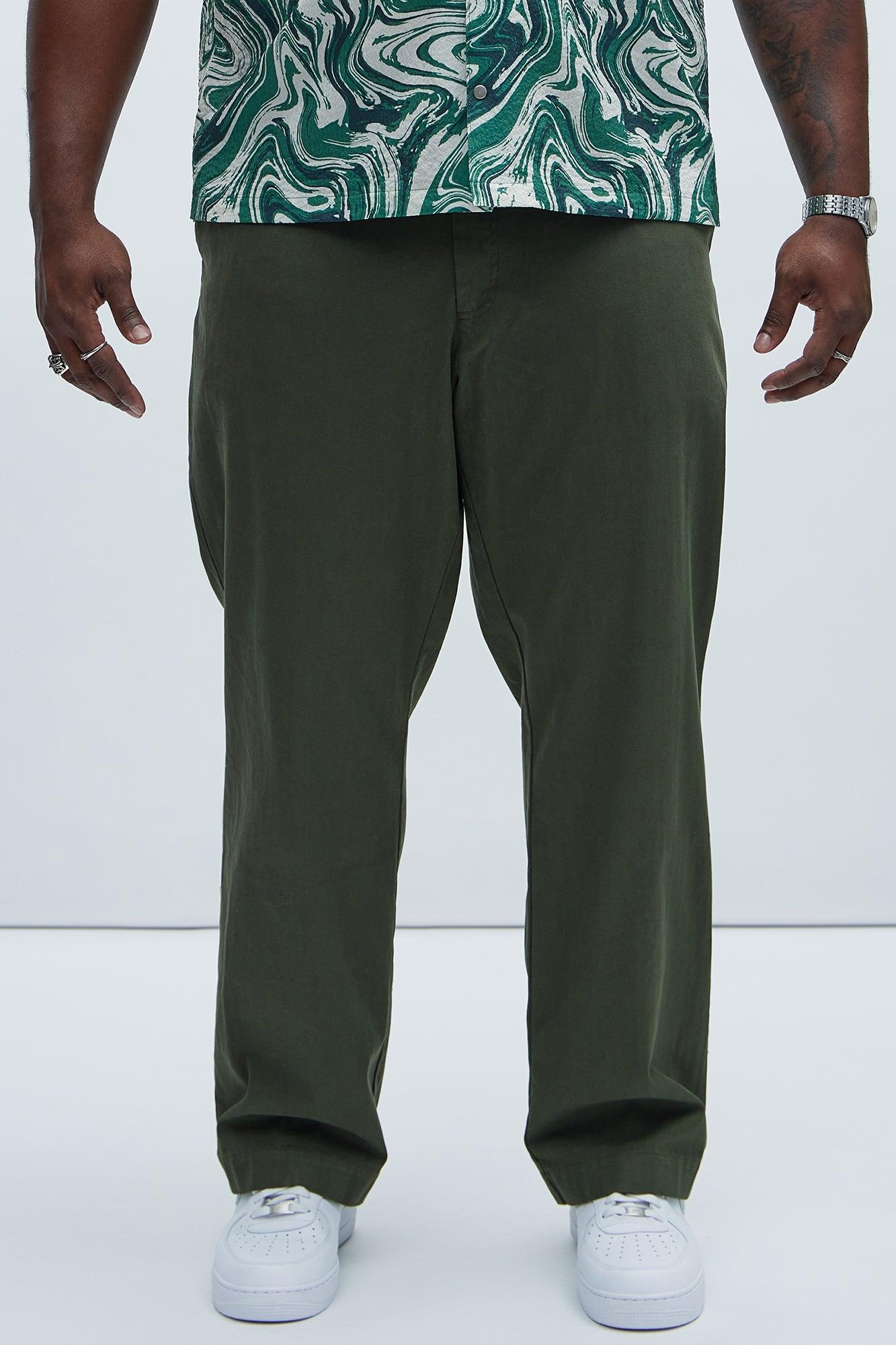 Berry Herringbone Straight Pants - Olive Product Image