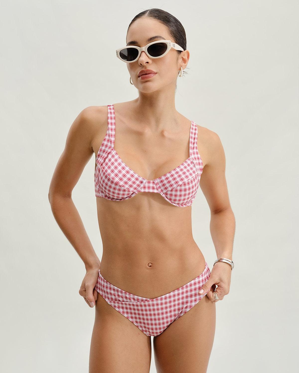 Red Plaid Underwire Bikini Set Product Image