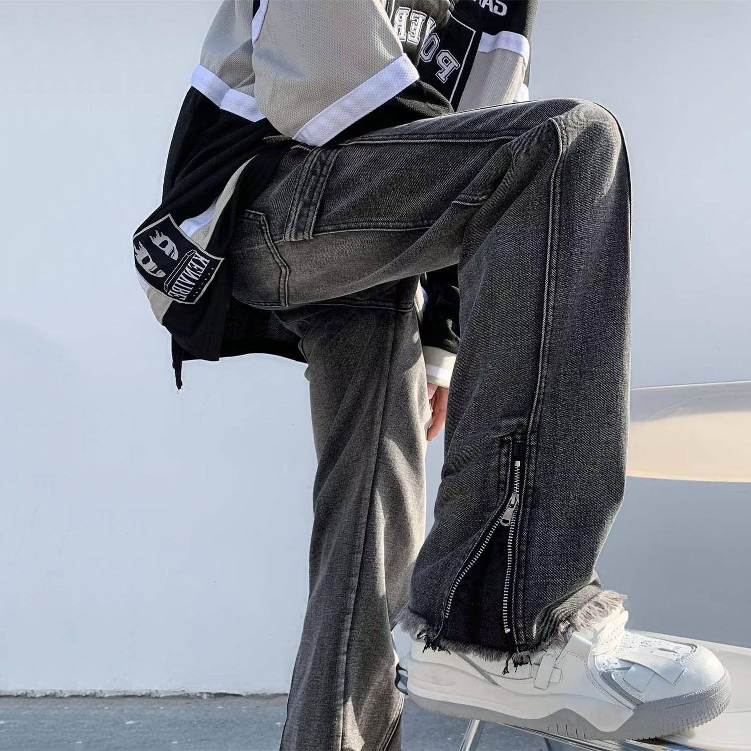 Sopula Men's Zipper Street Style Micro-Flare Raw Edge Jeans Product Image