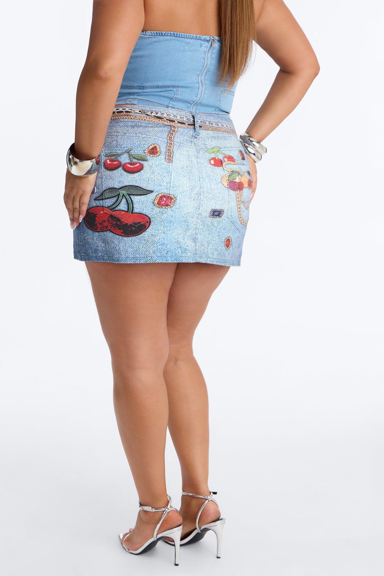 Cherry Delight Printed Twill Mini Skirt - Blue/combo Female Product Image