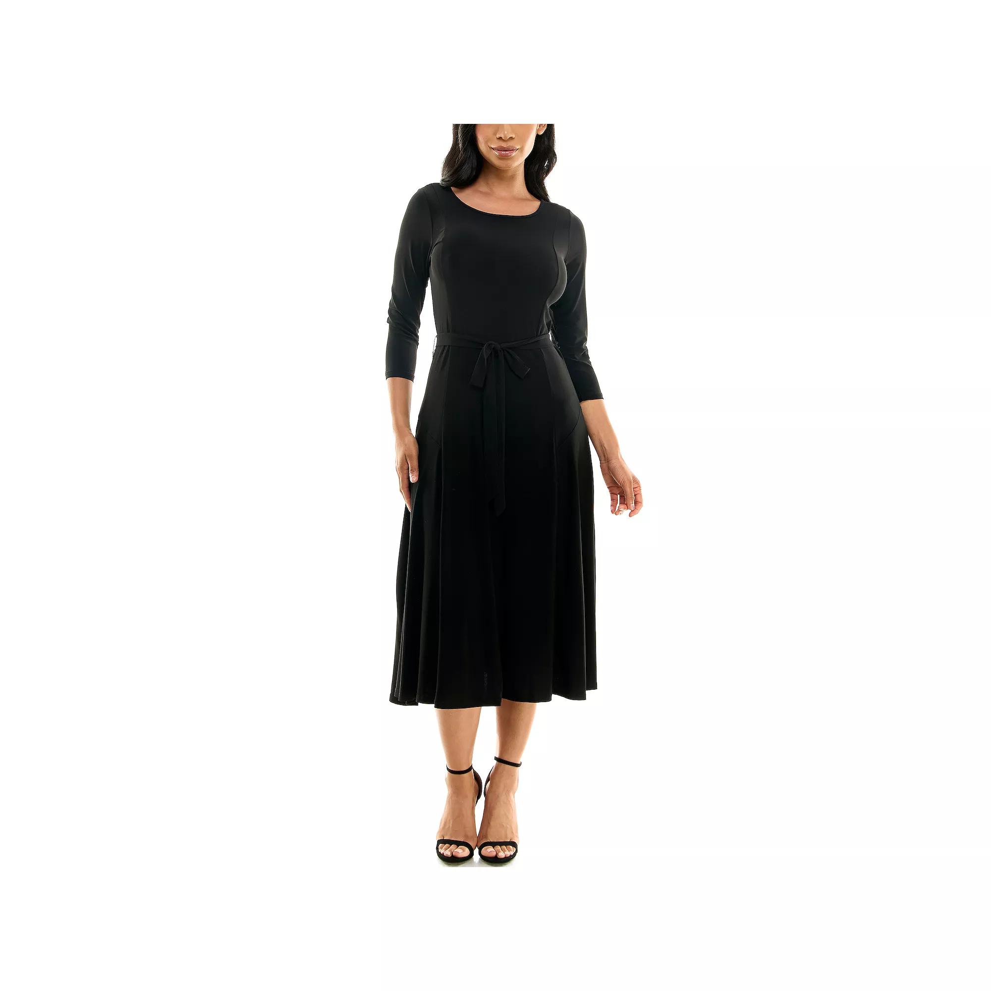 Women's Nina Leonard Sylvia Midi Dress With Belt Sash,  Product Image