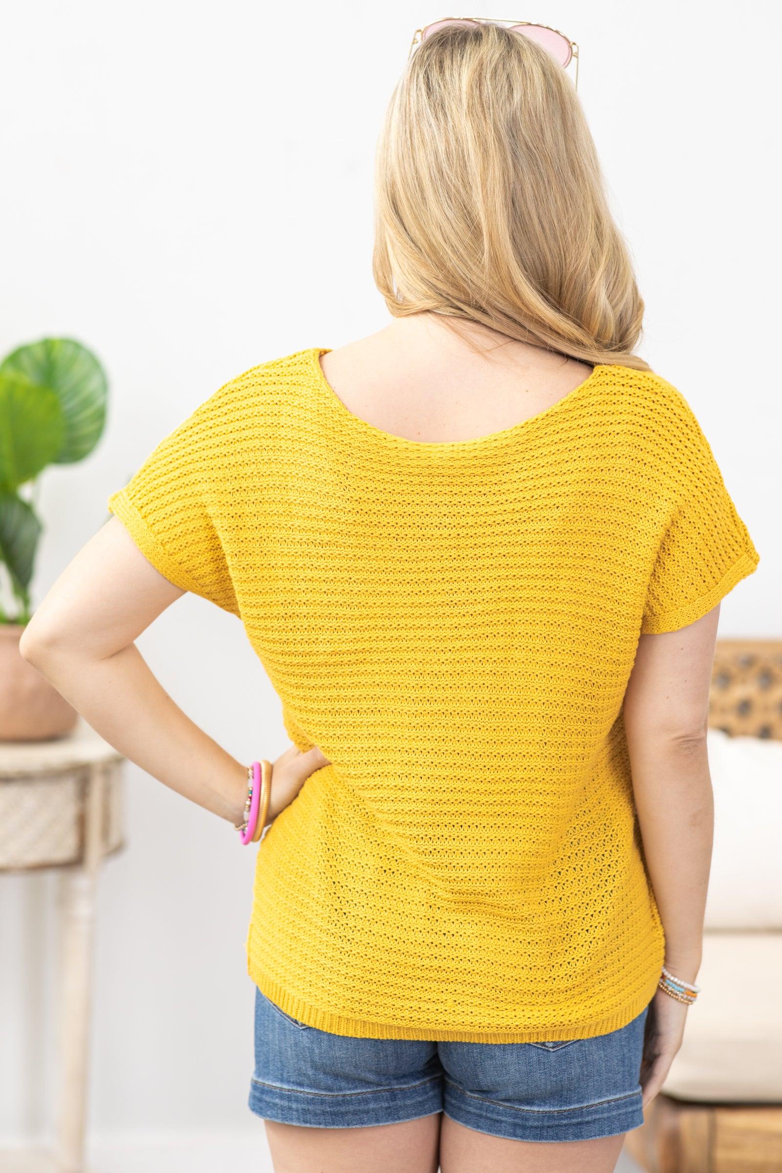 Mustard Short Sleeve Sweater Knit Top Product Image