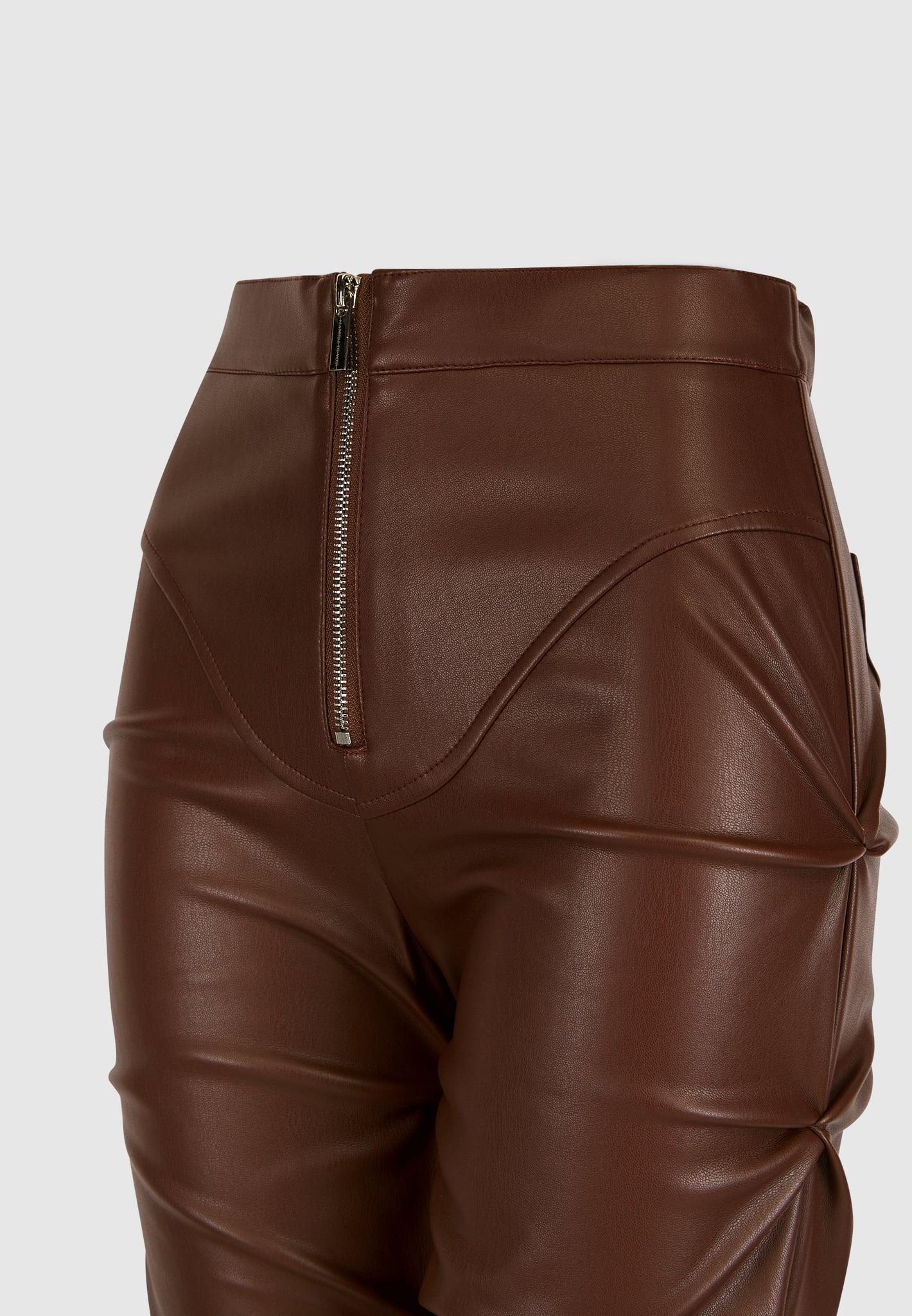 Tacked Leather Flared Trousers - Chocolate Brown Female Product Image