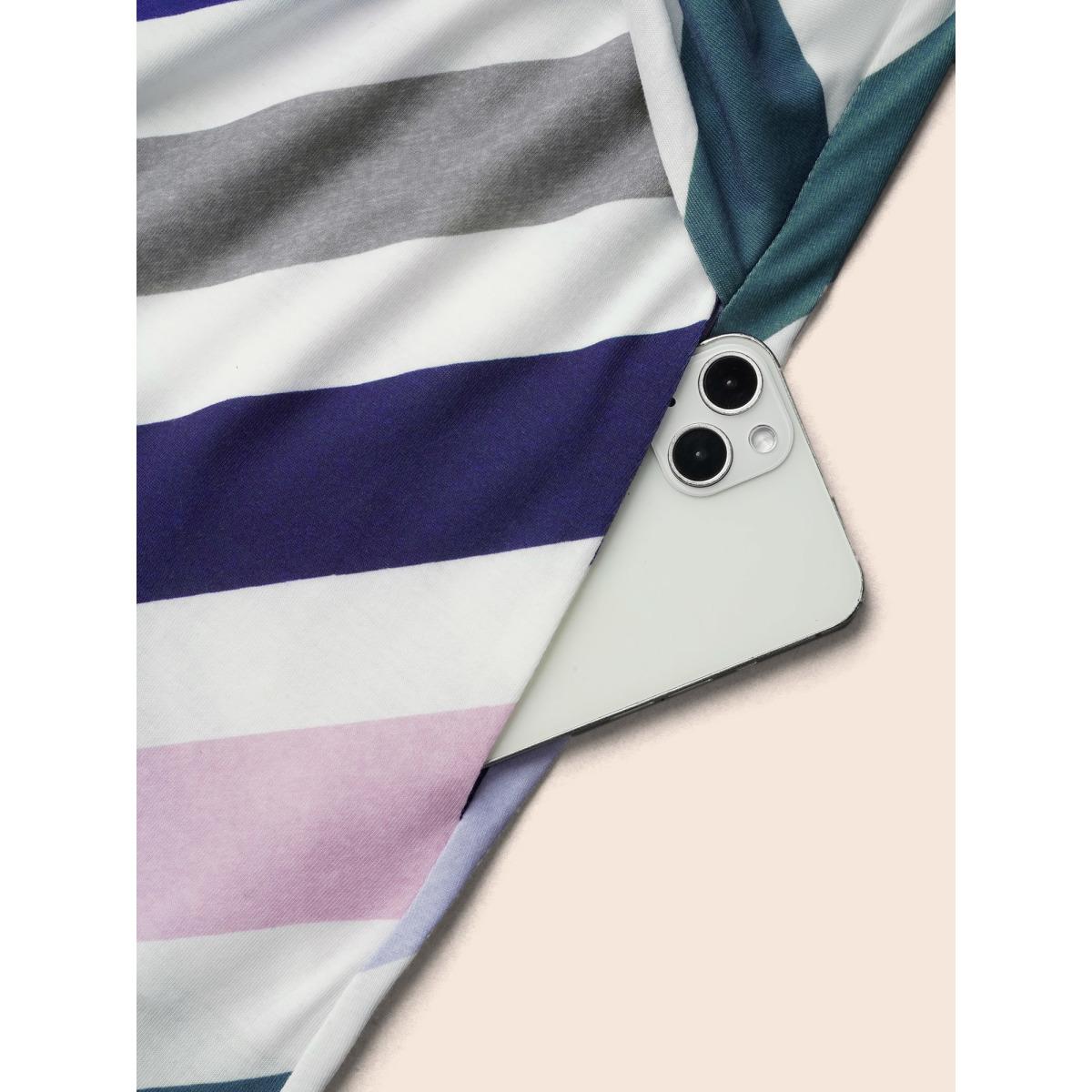 Plus Size Striped Waist-Tie Half Sleeve Midi Dress Multicolor Women Casual Tie knot Knit Dresses Bloomchic 30/6X Product Image