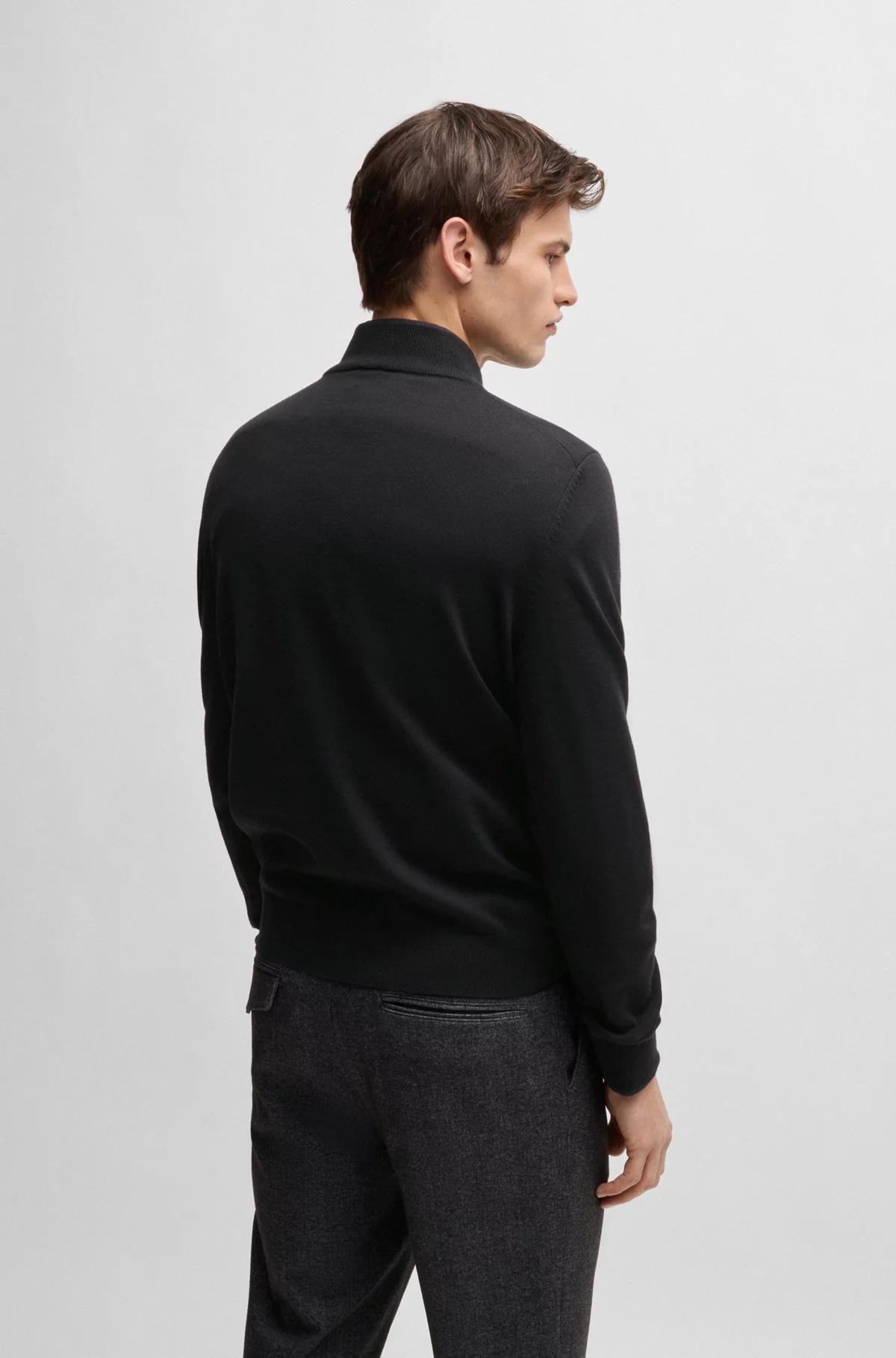 Boss Regular-Fit Zip-Neck Sweater in Virgin Wool - Black Product Image
