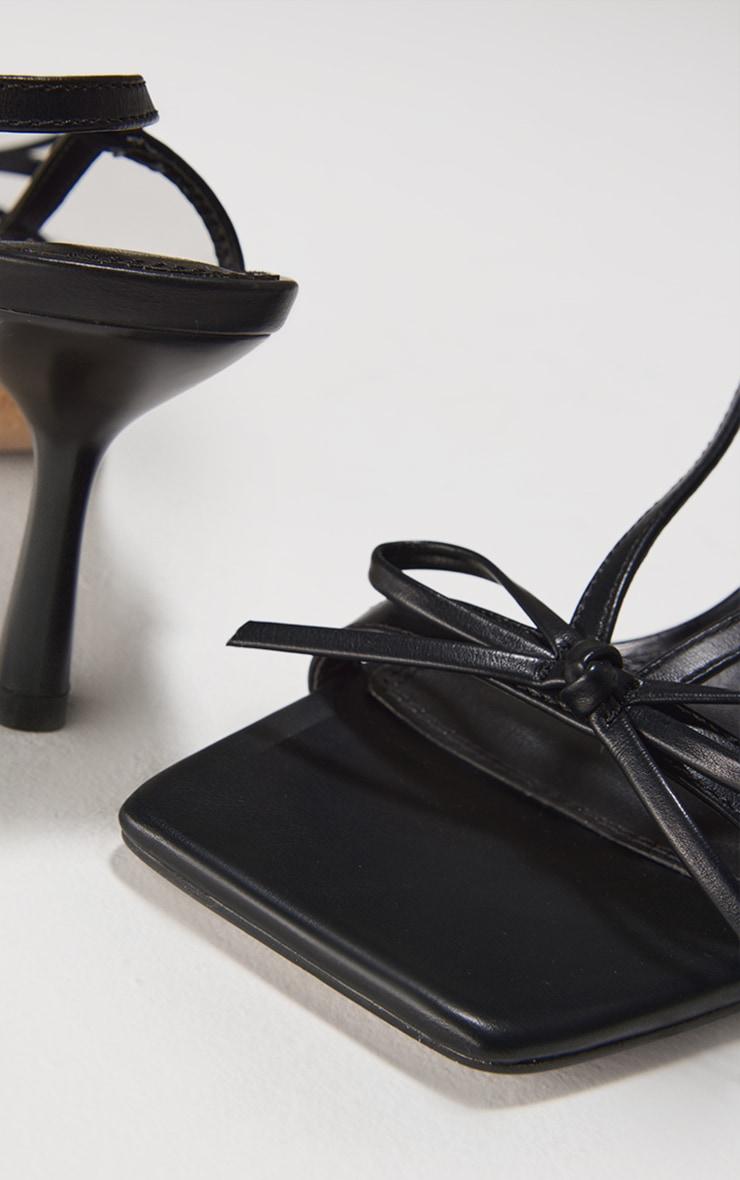 Black PU Square Toe Bow Sling Back Mid Heeled Sandals Product Image