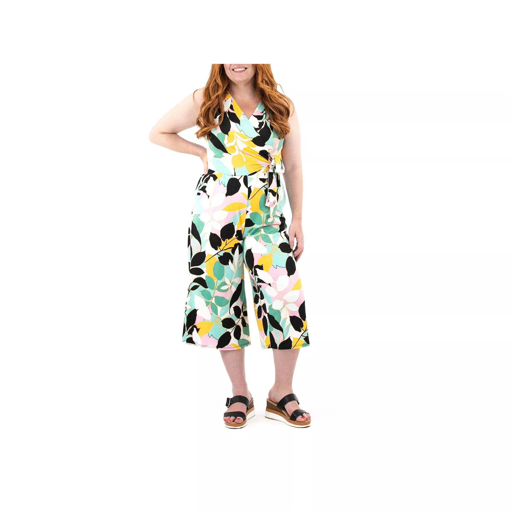 Women's Nina Leonard Print Surplice Wide-Leg Jumpsuit,  Product Image