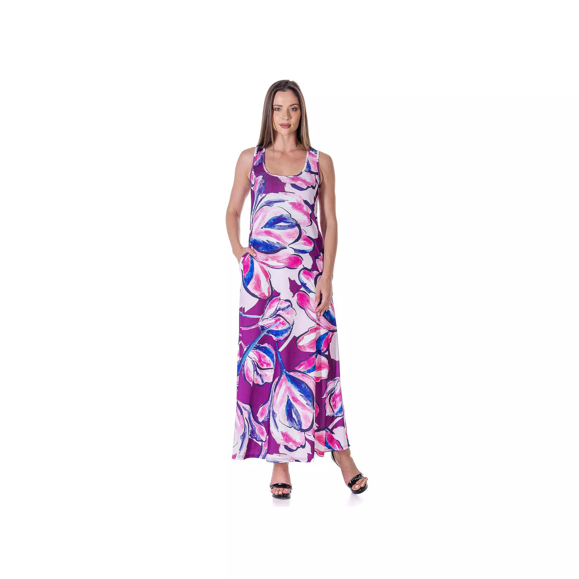 Women's 24Seven Comfort Apparel Scoopneck Sleeveless Maxi Dress With Pockets, Size: Small, Pink Team Product Image