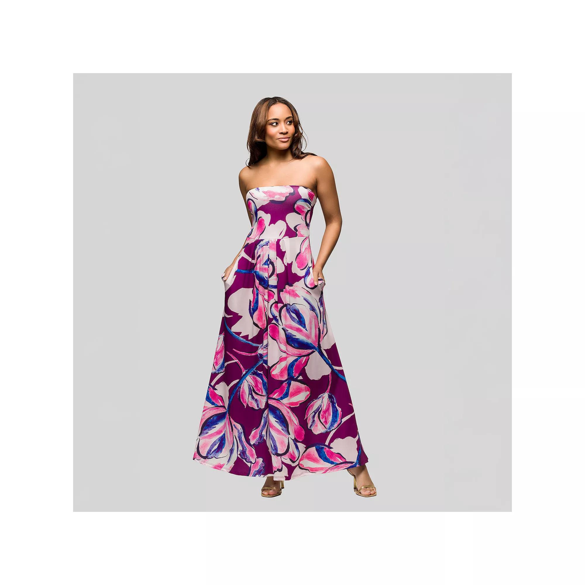 Women's 24Seven Comfort A-Line Strapless Maxi Dress, Size: Medium, White Team Product Image