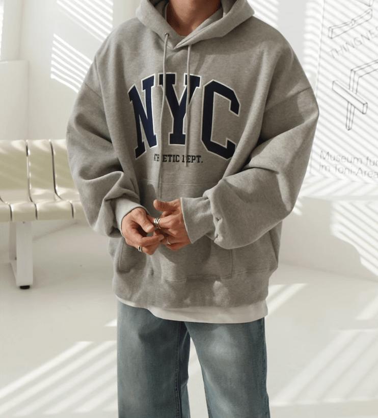 RT No. 11065 NYC EMBROIDERED LETTERED PULLOVER HOODIE Product Image