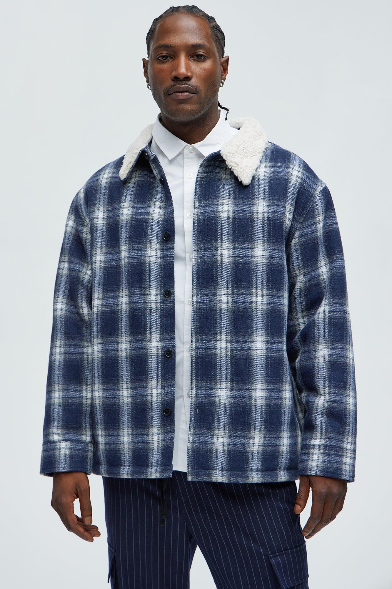 Sherpa Flannel Shacket - Blue/combo Male Product Image