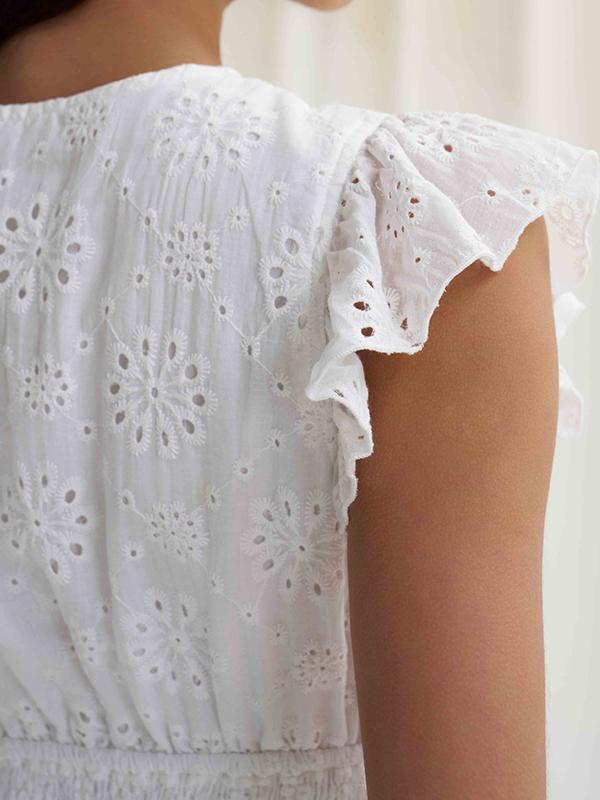 A-Line Loose Elasticity Hollow Pleated Solid Color V-Neck Mini Dresses Product Image