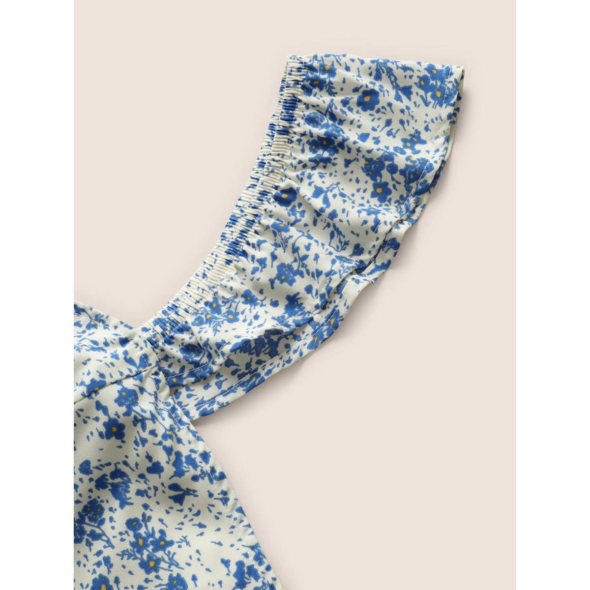 Plus Size Ditsy Floral Ruffle Trim Side Seam Pocket Dress White Women Elegant Ruffles Square Neck Sleeveless Curvy BloomChic 18-20/2X Product Image