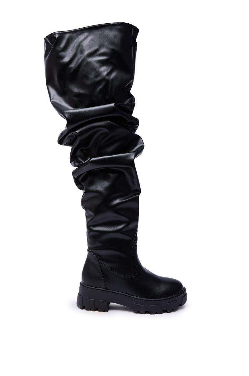 AZALEA WANG KIPLING BLACK RUCHED UP FLAT BOOT Product Image