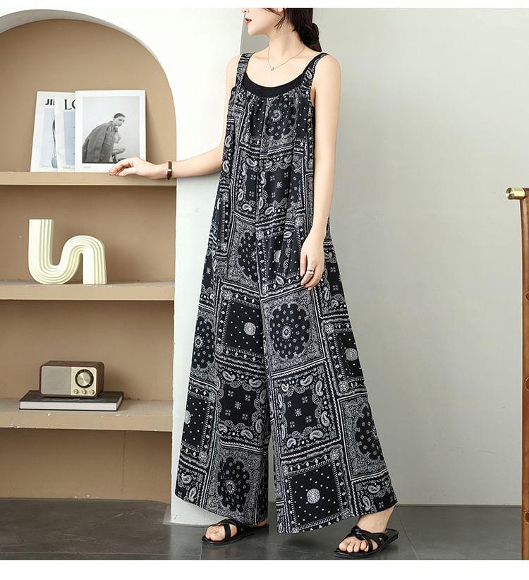 Sleeveless Pattern Wide Leg Jumpsuit Product Image