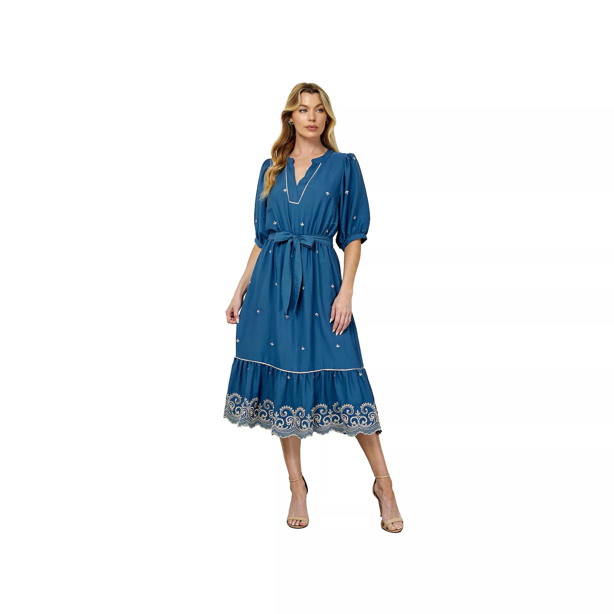 Women's Figueroa & Flower V-Neck Embroidered Peasant Dress,  Product Image