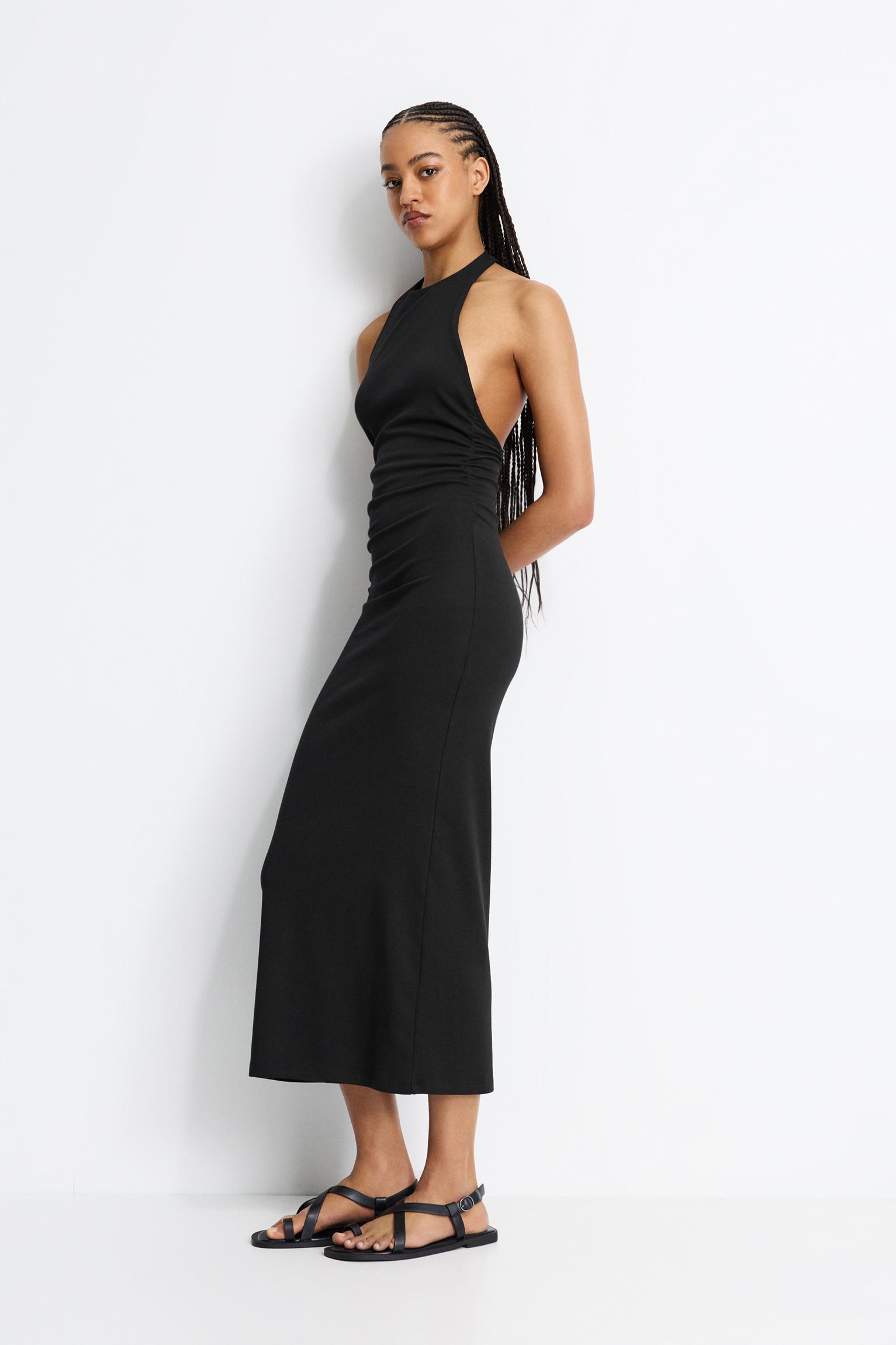 Gathered halter midi dress Product Image