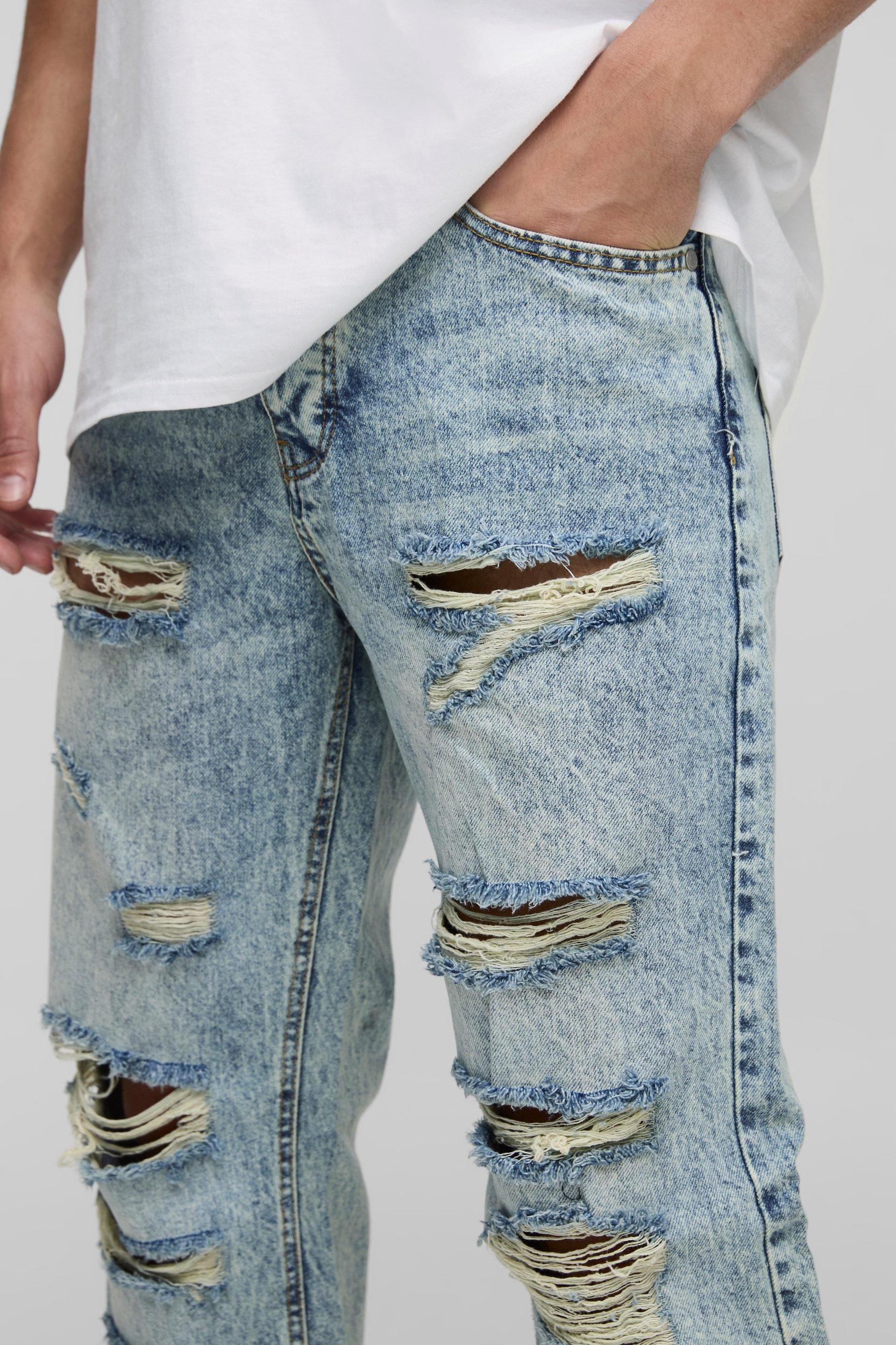 Slim Stacked Washed All Over Ripped Jeans | boohooMAN USA Product Image