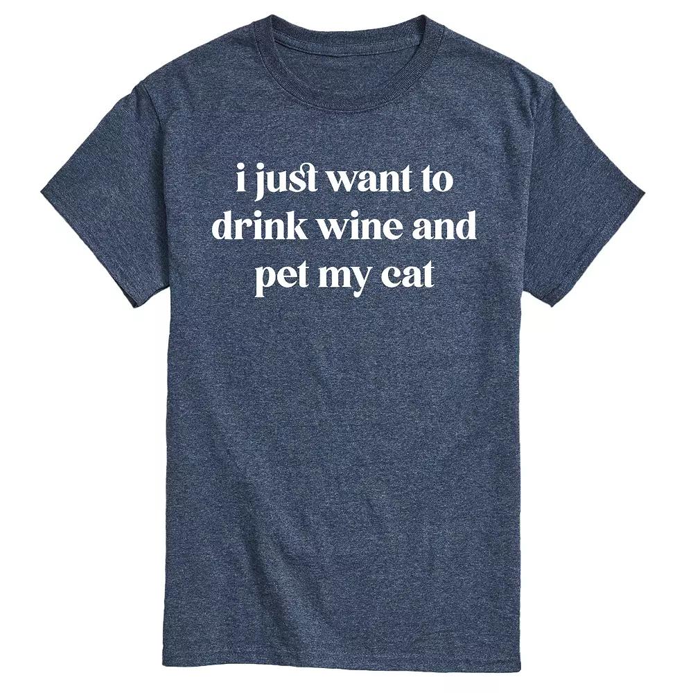 Men's Drink Wine Pet Cat Graphic Tee,  Product Image