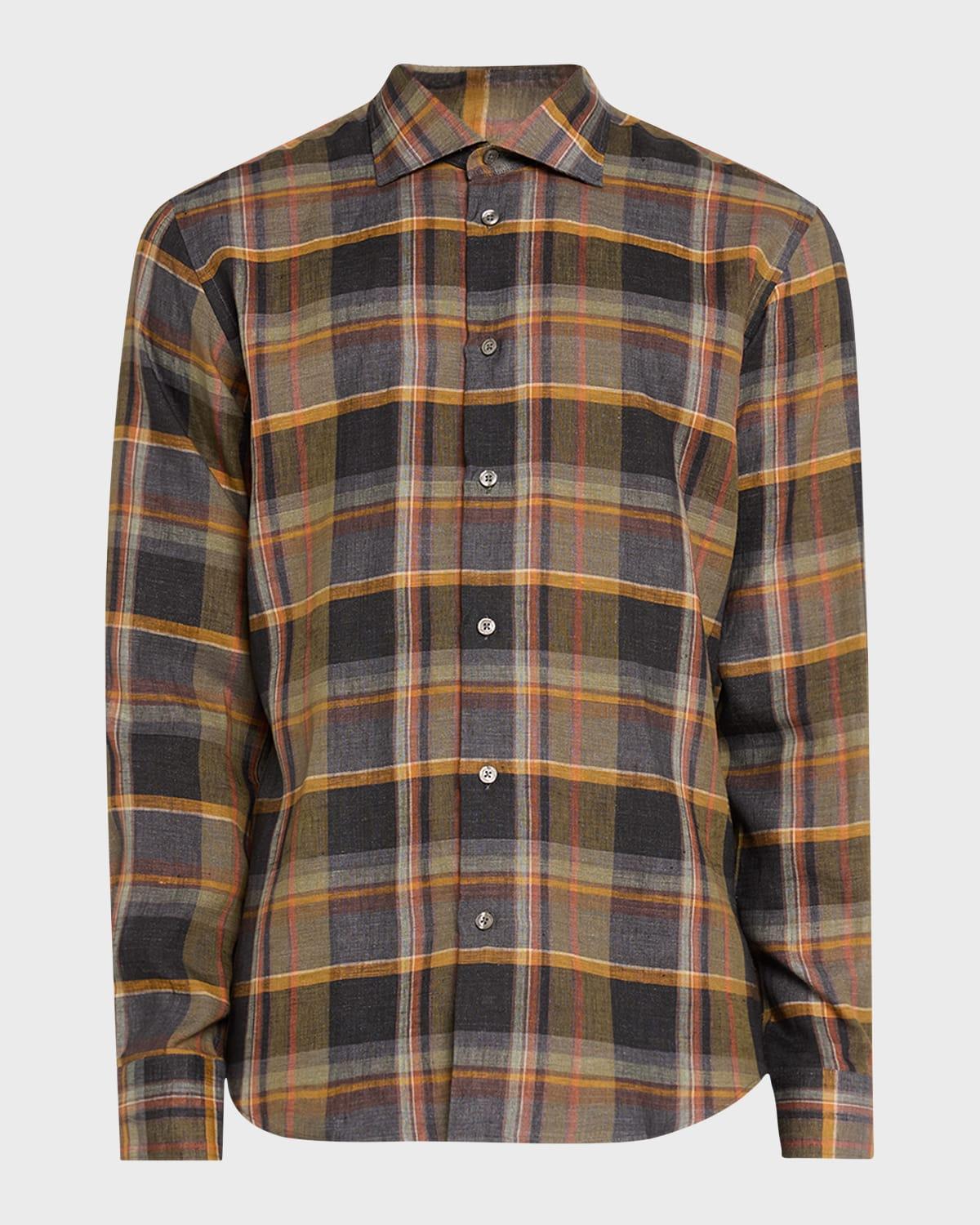 Mens Linen Plaid Casual Button-Down Shirt Product Image
