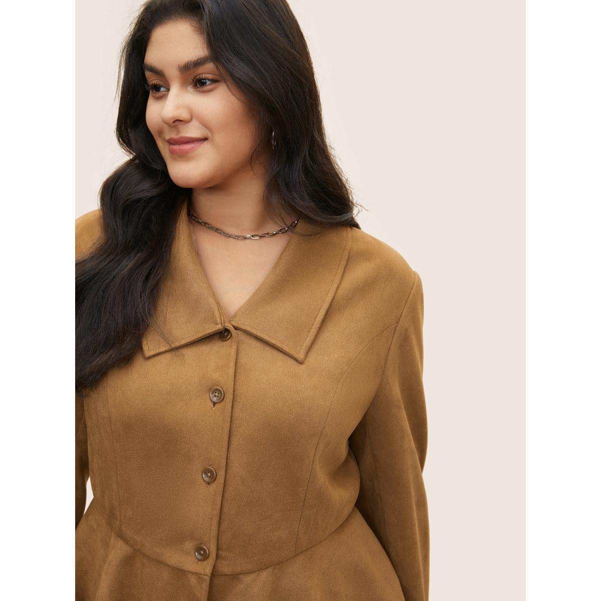 Plus Size Solid Faux Suede Zipper Hanky Hem Jacket Women Bronze Non Everyday Jackets BloomChic 22-24/3X Product Image