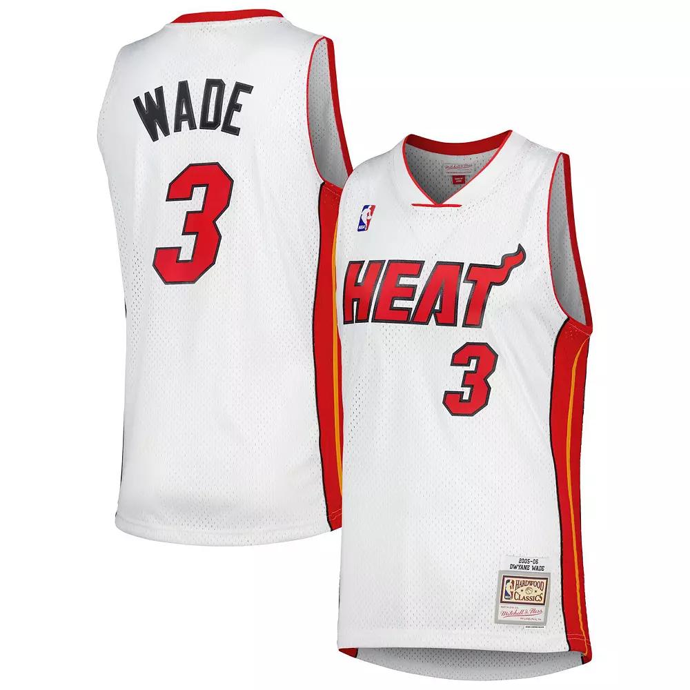 Men's Mitchell & Ness Dwyane Wade White Miami Heat 2001/02 Hardwood Classics Swingman Jersey,  Product Image
