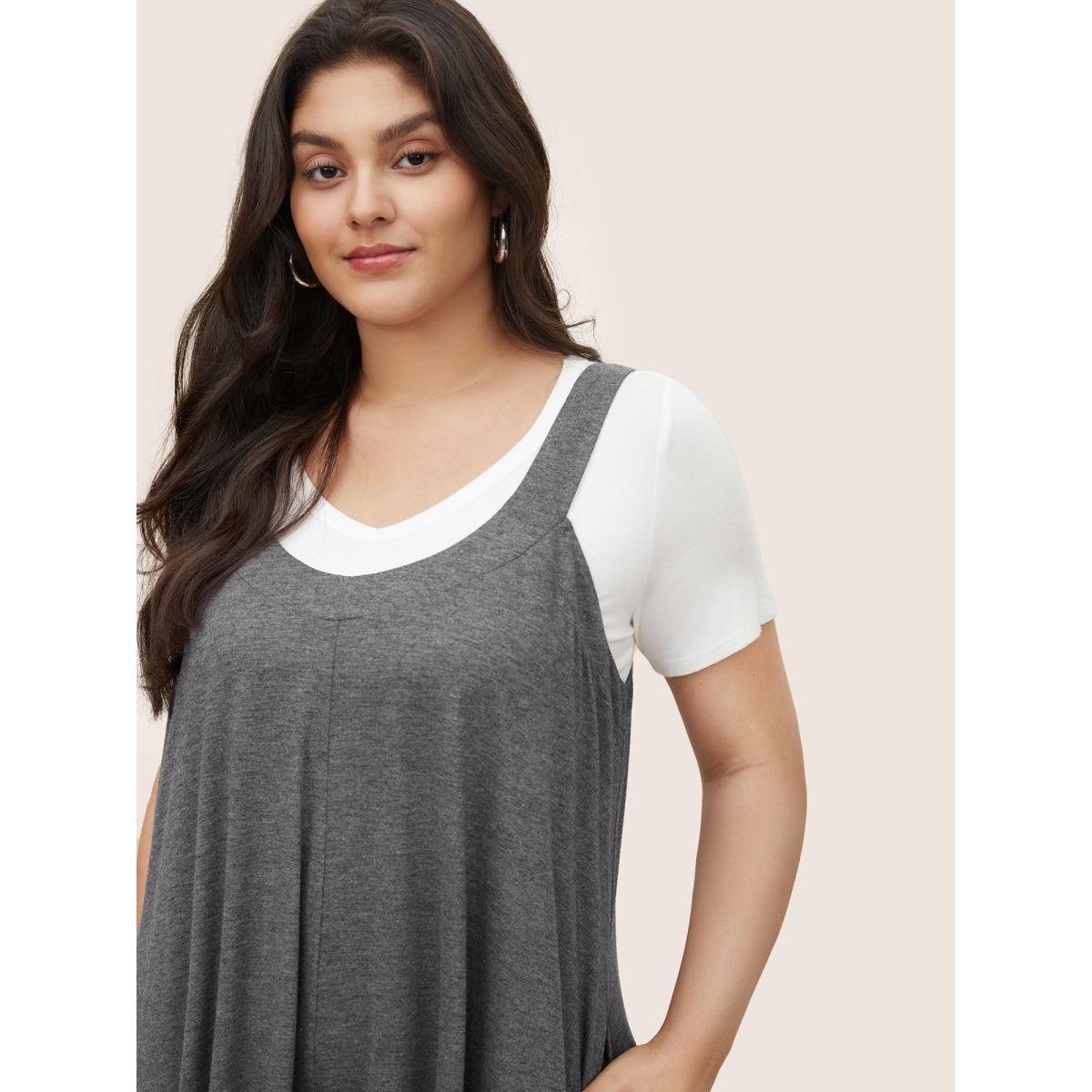 Plus Size Gray Supersoft Essentials Solid Pocket Adjustable Straps Jumpsuit Women Leisure Sleeveless Non Casual Loose Jumpsuits BloomChic 28/5X Product Image