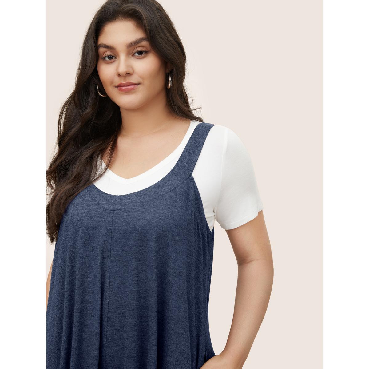 Plus Size Navy Supersoft Essentials Solid Pocket Adjustable Straps Jumpsuit Women Leisure Sleeveless Non Casual Loose Jumpsuits BloomChic 26/4X Product Image