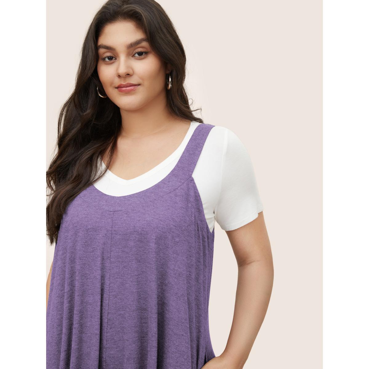 Plus Size Mauve Supersoft Essentials Solid Pocket Adjustable Straps Jumpsuit Women Casual Sleeveless Non Everyday Loose Jumpsuits BloomChic 28/5X Product Image