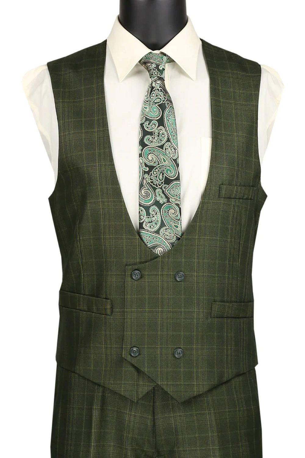 Renaissance Collection - Regular Fit Glen Plaid 3 Piece Suit Olive Product Image