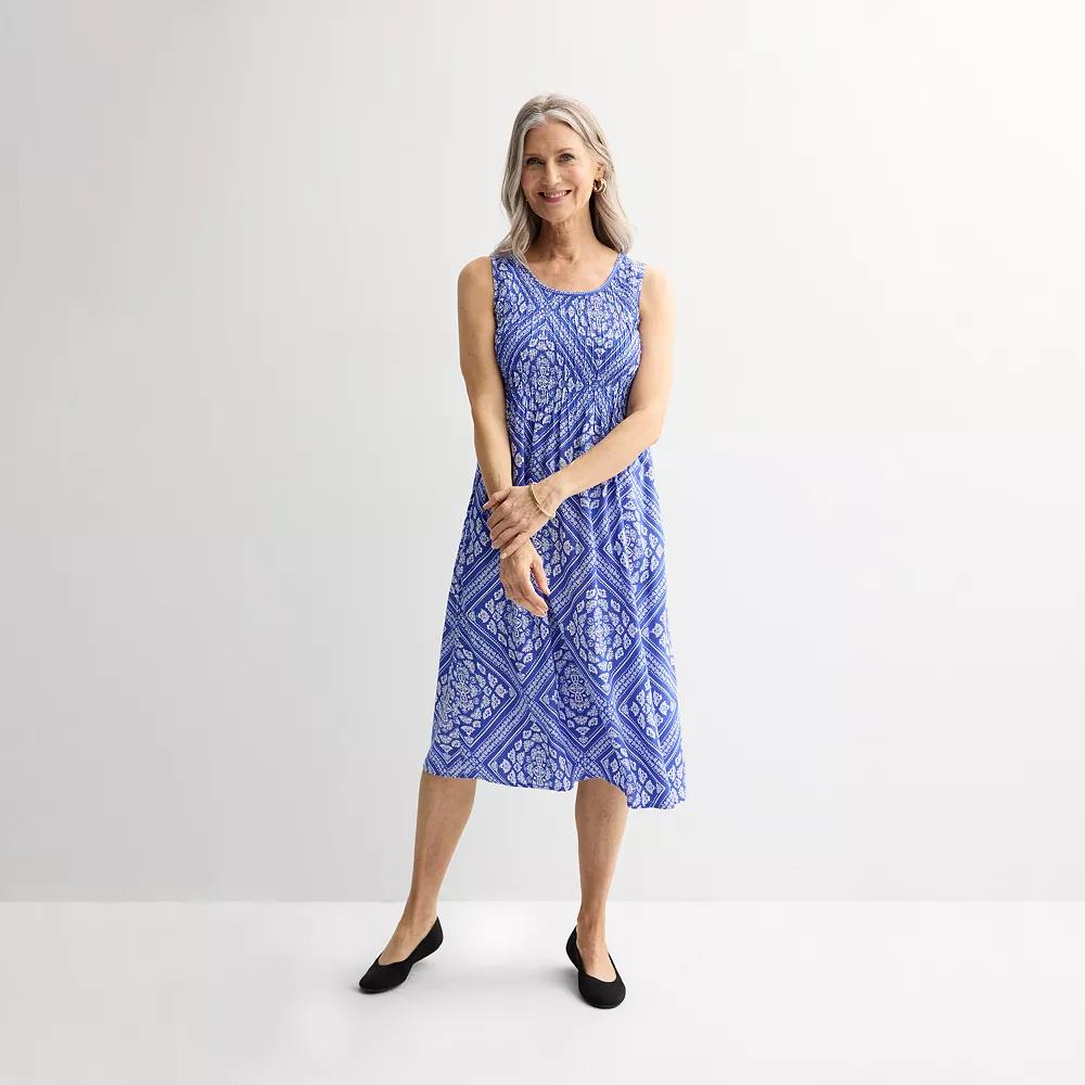 Women's Croft & Barrow® Smocked Midi Dress, Size: XS, Blue Scarf Tile Product Image