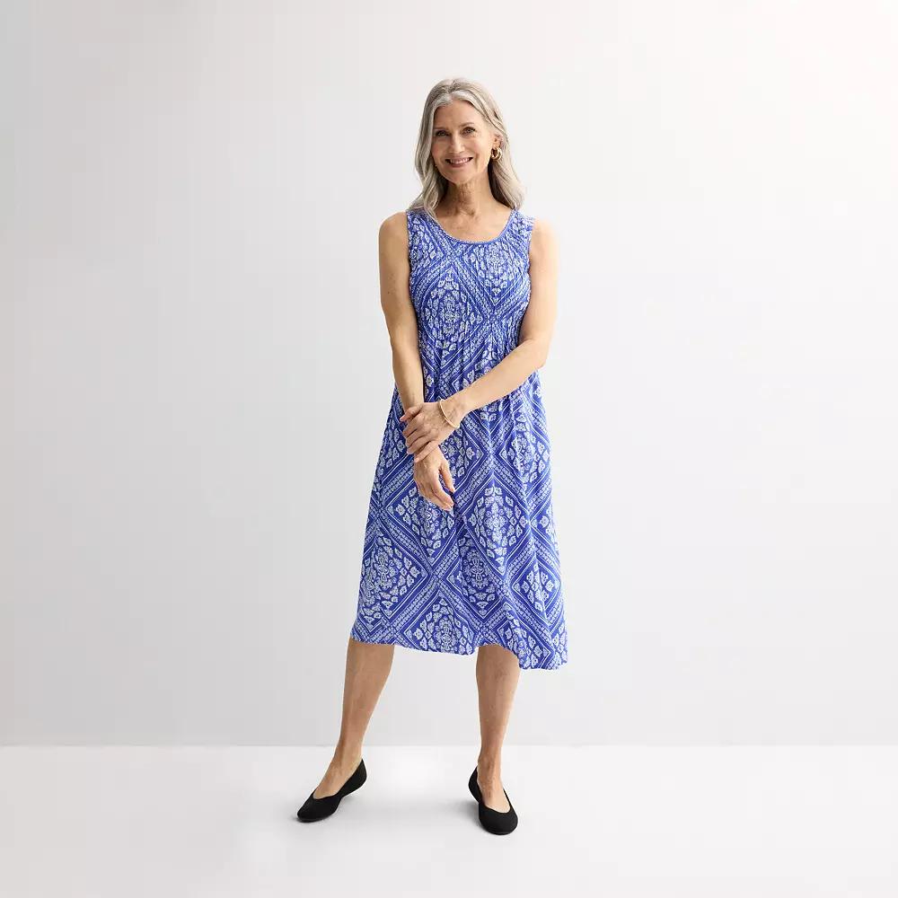 Women's Croft & Barrow® Smocked Midi Dress, Size: XS, Blue Scarf Tile Product Image