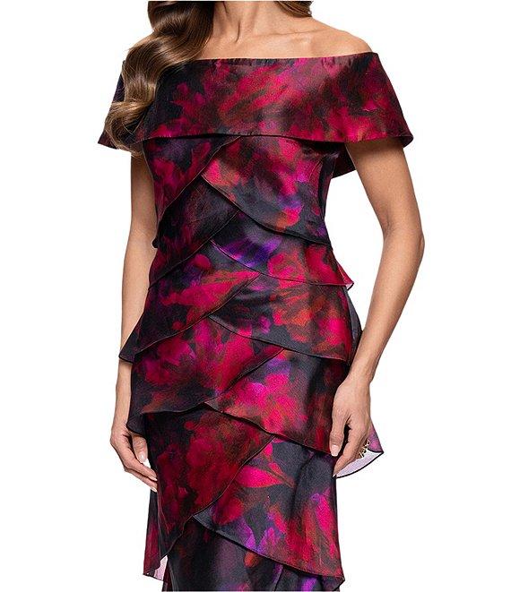 Xscape Off-the-Shoulder Tiered Floral Print Dress Product Image